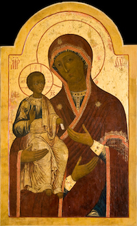 Неизвестный художник. Икона Богоматерь Троеручица. Россия, XIX в. Дерево, девкас, темпера, золочение. 105х63х4,5