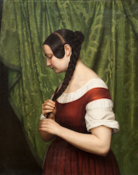 Н. х. Портрет неизвестной на фоне зелёной драпировки. Россия, 1838 г. Х., м. 79х63,5